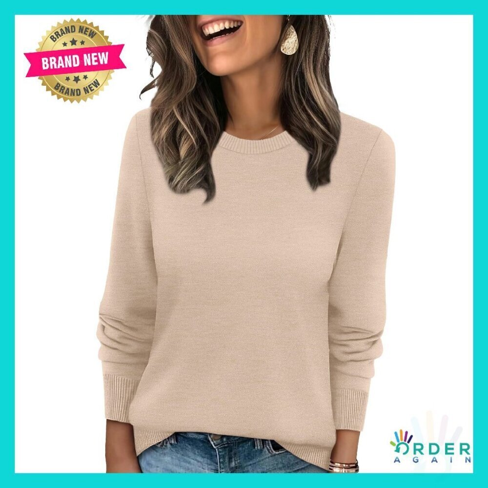 Lightweight Ribbed Knit Pullover Sweater Loose Fit Classic Crewneck Fall